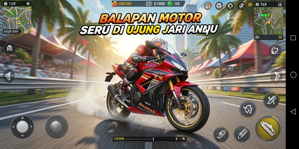 Ulasan gameplay 116X menampilkan balapan motor yang mendebarkan.