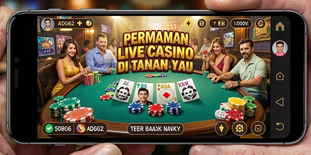 Tampilan gameplay Live Casino ADG62 dengan dealer profesional dan suasana kasino yang mendebarkan.