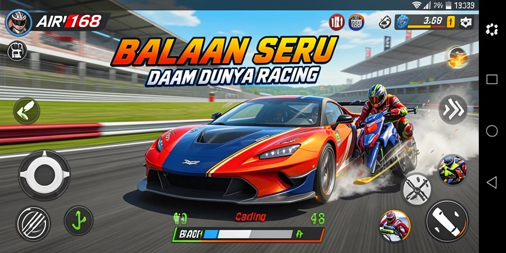 Tangkapan layar menunjukkan aksi balapan seru di AIR168.