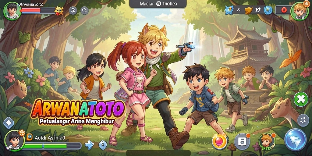 Tampilan gameplay dinamis dari ARWANATOTO dengan karakter anime unik.