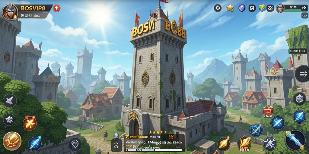Tampilan gameplay langsung dari BOSVIP88 dengan strategi Tower Defense.
