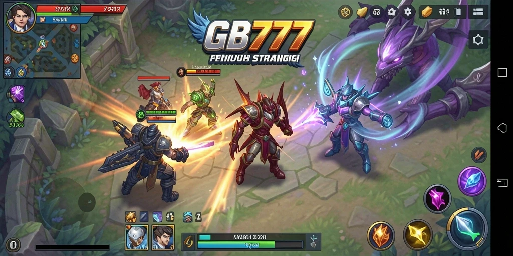 Screenshot gameplay GB777 menampilkan pertempuran epik antar kerajaan.