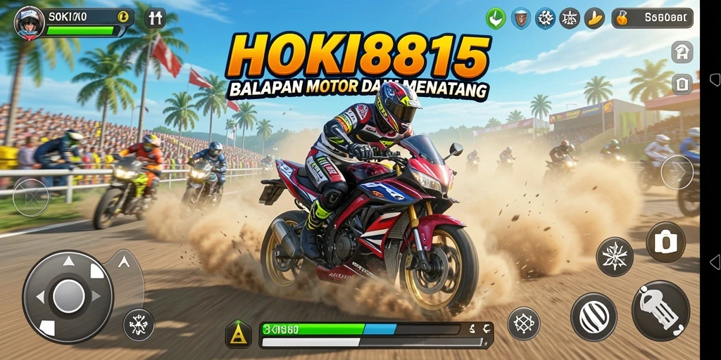 Screenshot HOKI8815 menampilkan aksi balapan motor yang mendebarkan.