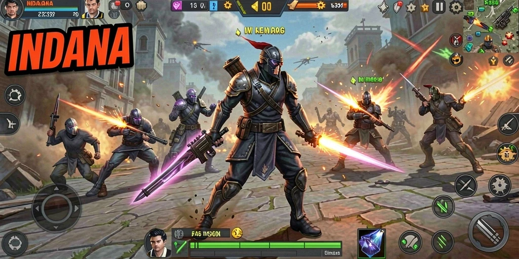 Screenshot gameplay <strong>INDAAA</strong> yang penuh aksi di medan pertempuran.