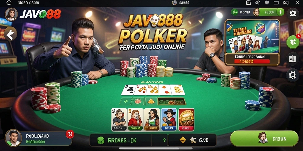 Tangkapan layar utama dari gameplay poker JAVO88 yang mendebarkan.