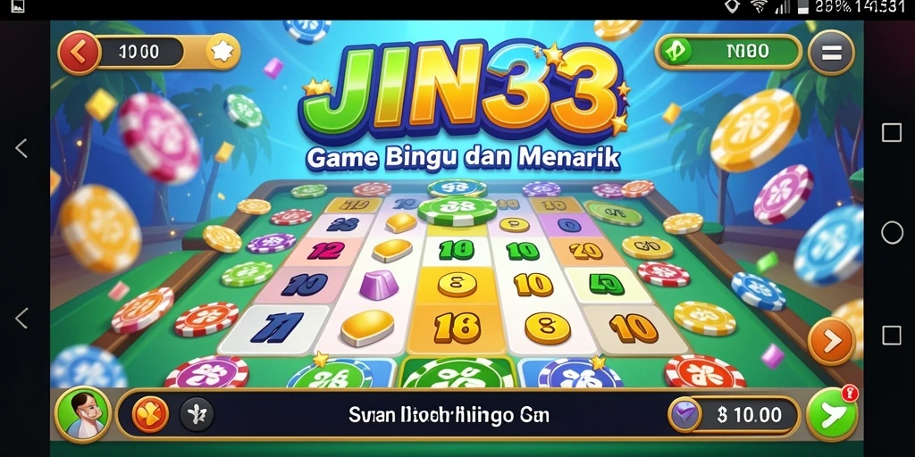 Tampilan gameplay JIN33 yang penuh warna dalam permainan Bingo.