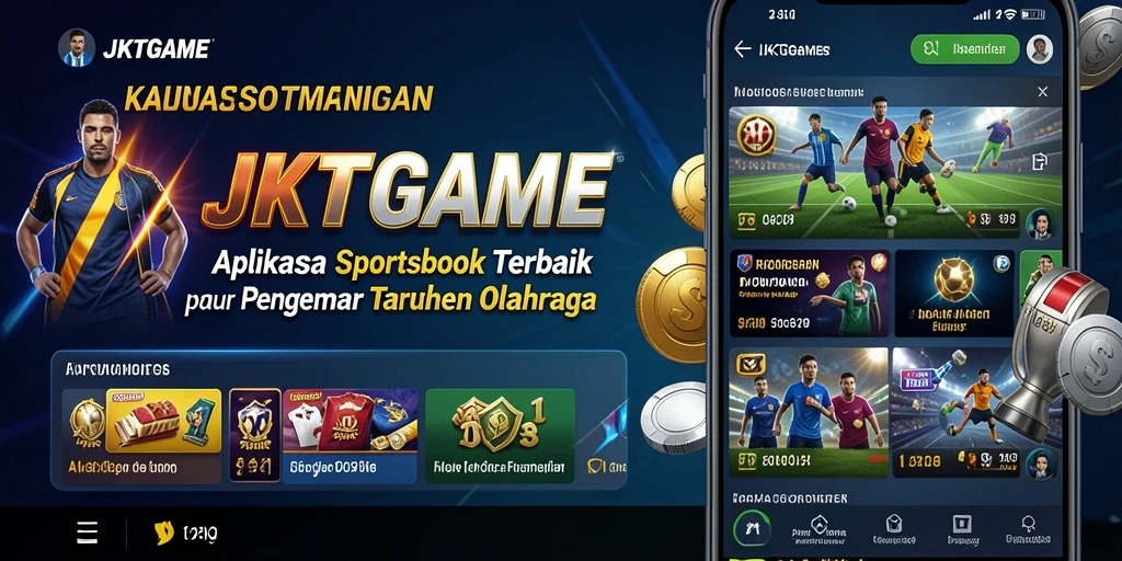 Tampilan aplikasi JKTGAME dengan berbagai opsi taruhan olahraga.