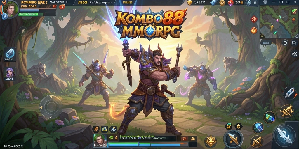 Screenshot utama KOMBO88 menampilkan aksi pertempuran seru dalam game MMORPG.