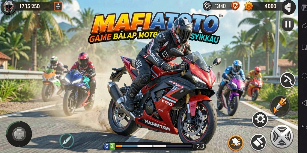 Screenshot MAFIATOTO menampilkan aksi balap motor yang mendebarkan.