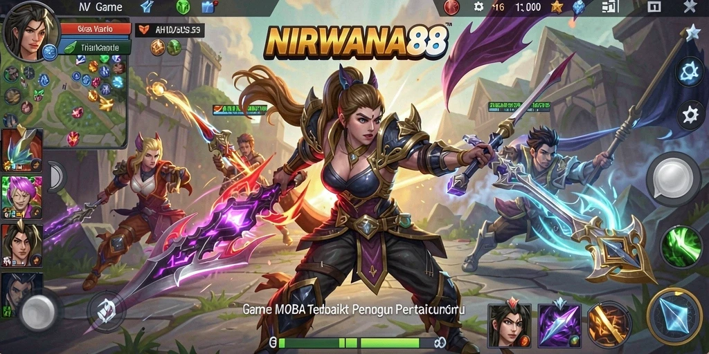 Tangkapan layar NIRWANA88 menampilkan aksi pertarungan mendebarkan di arena MOBA.