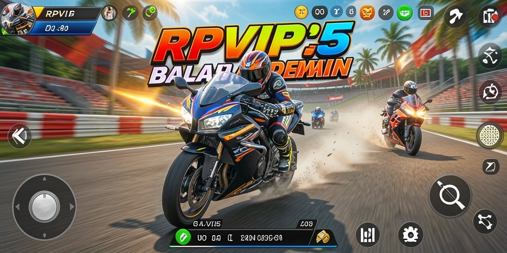Gameplay RPVIP5 menampilkan balapan motor yang cepat dan mendebarkan.