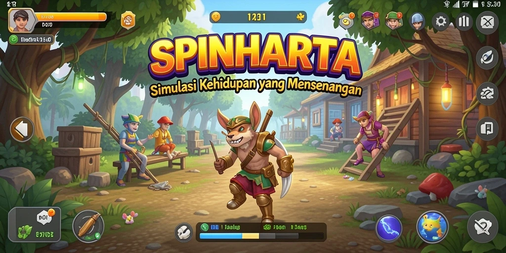 Tampilan dinamis gameplay dalam SPINHARTA yang menarik.