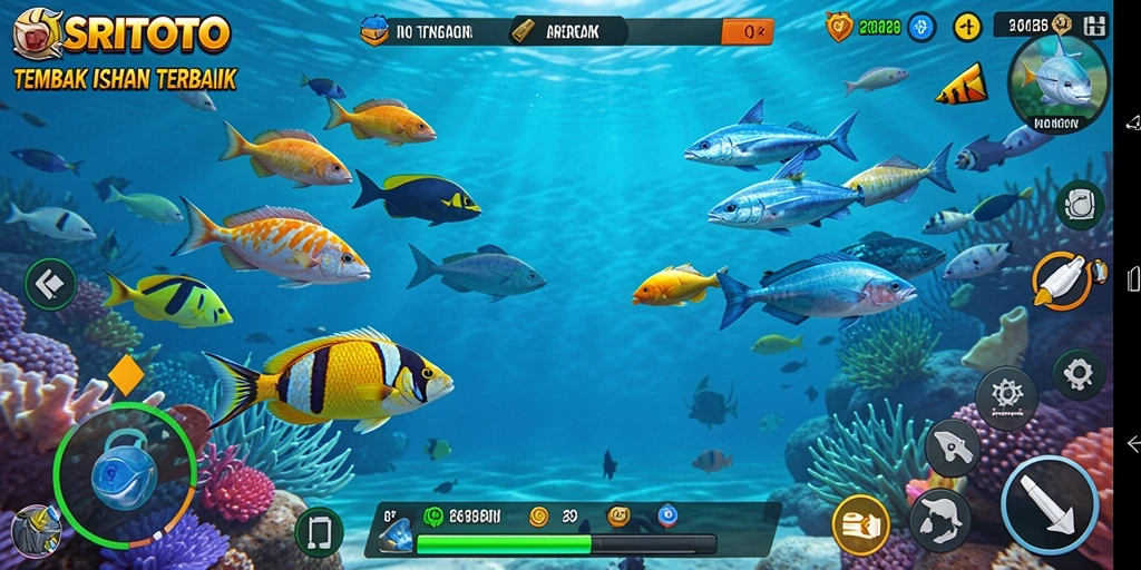 Tampilan gameplay menarik dari SRITOTO dengan aksi menembak ikan.