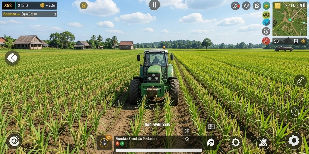 Screenshot gameplay X88 menunjukkan aktivitas bertani yang realistis dan menyenangkan.